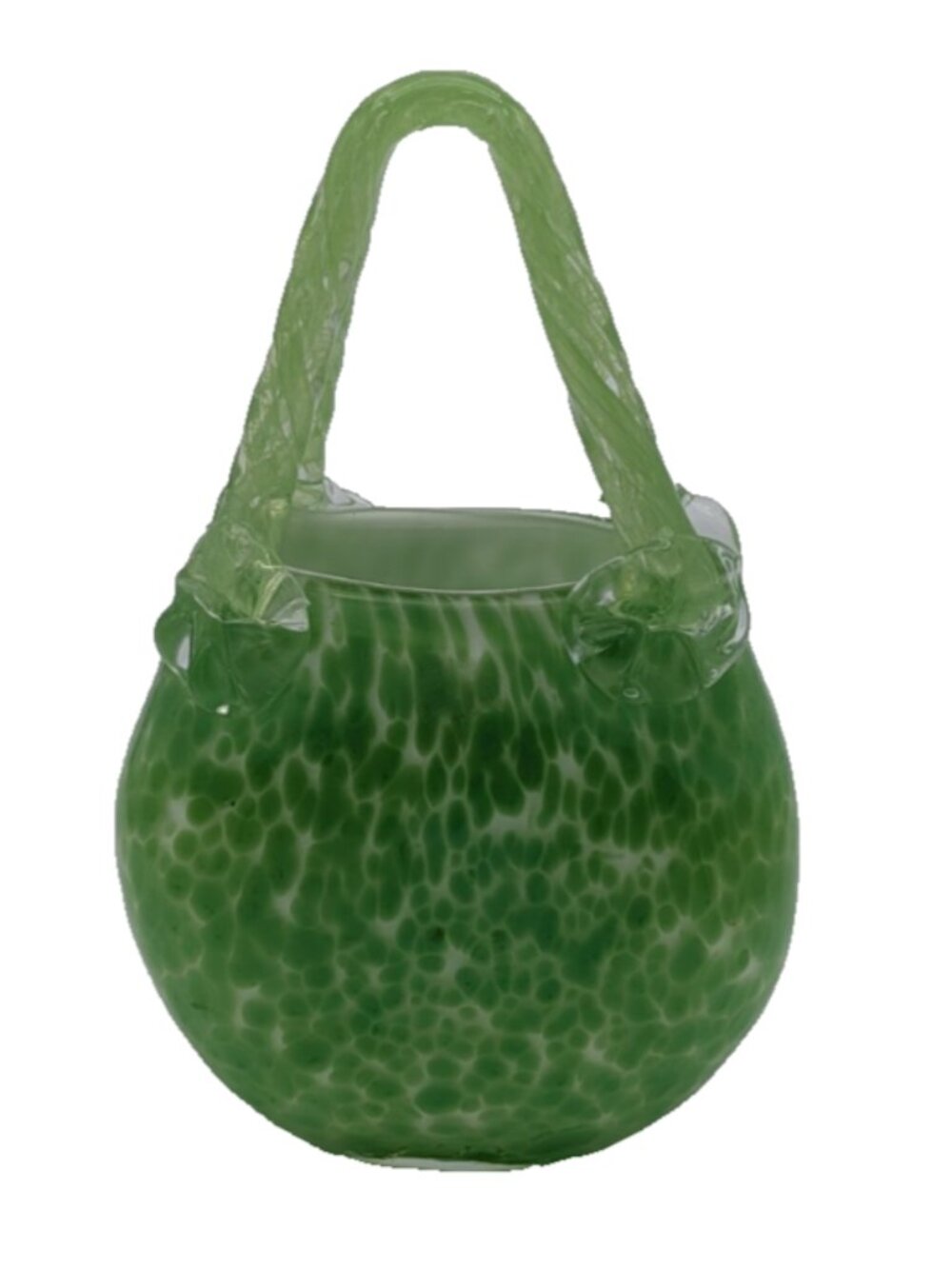 Lime Green Glass 8.5" Purse Art Home Decor Glassware Vase Speckled Abstract